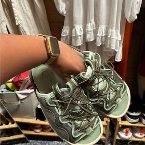 Nike Women's Slides in Green and Gray